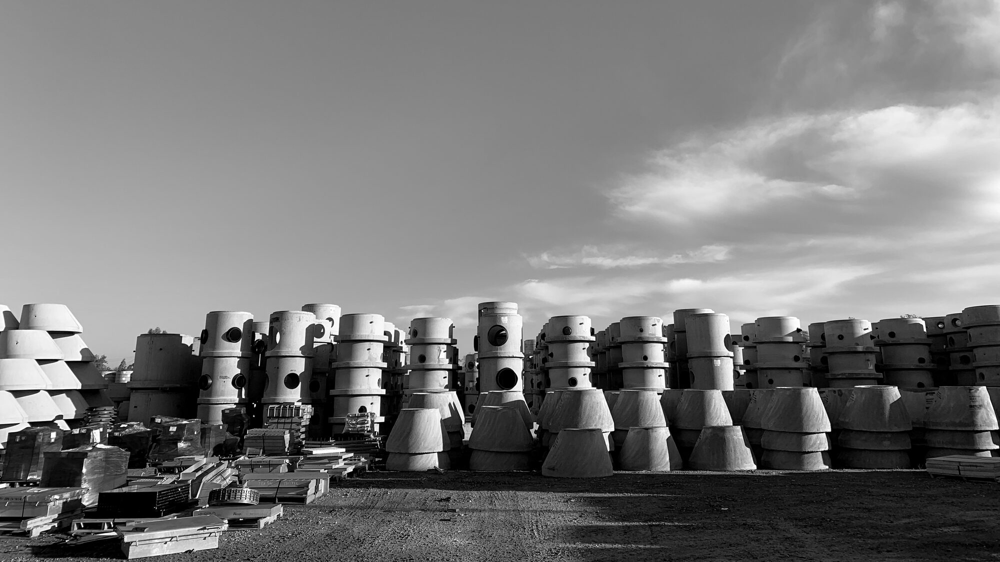 A curing yard, North American precast manufacturer.